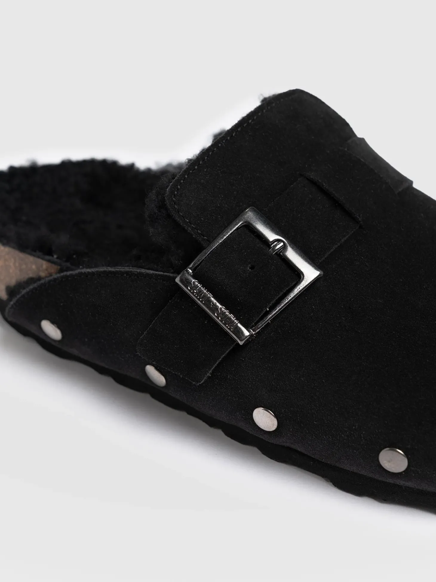 Studded Clogs - Black Shearling