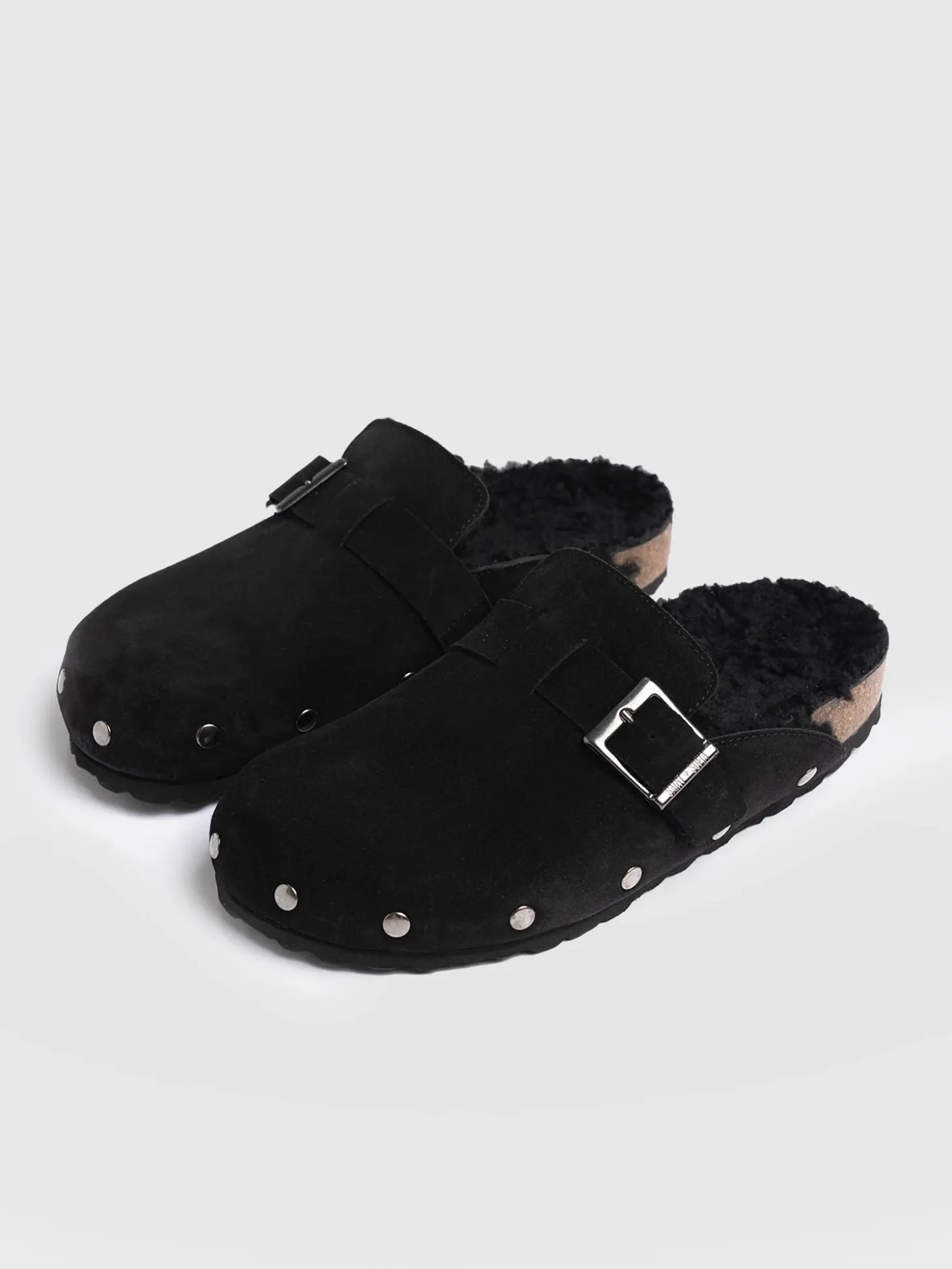 Studded Clogs - Black Shearling