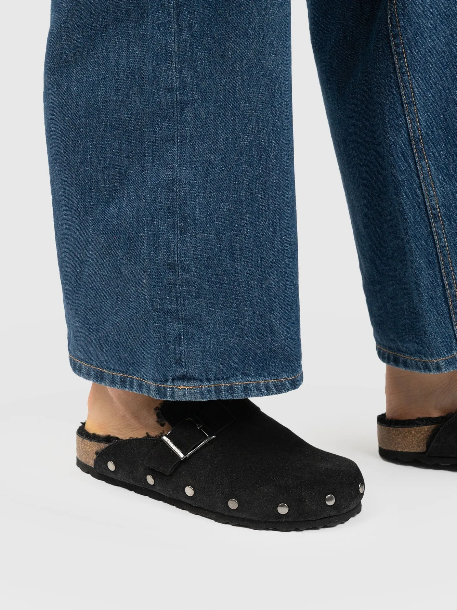 Studded Clogs - Black Shearling