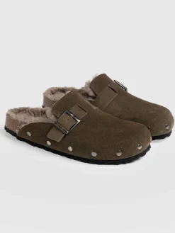 Studded Clogs - Khaki Shearling