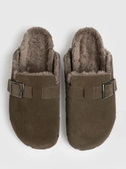 Studded Clogs - Khaki Shearling