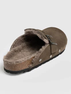 Studded Clogs - Khaki Shearling