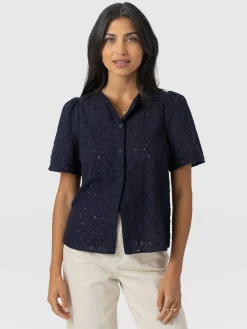 Tabitha Short Sleeve Blouse - Navy