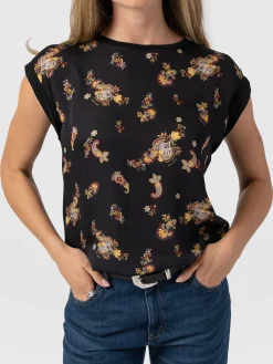 Turn Up Contrast Tee - Black Paisley