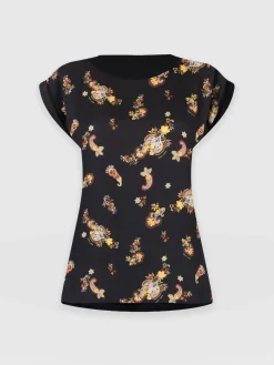 Turn Up Contrast Tee - Black Paisley