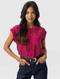 Turn Up Contrast Tee - Pink Marble