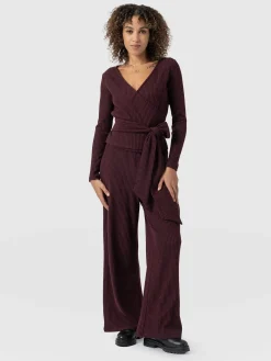 Victory Rib Wide Leg Pant - Burgundy