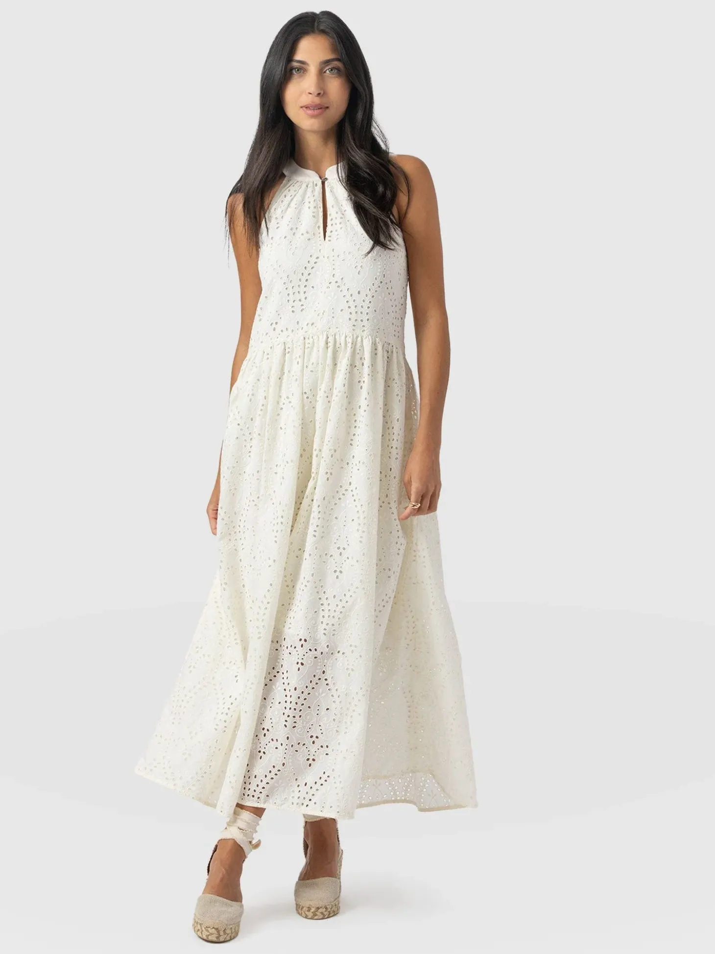 Zoey Halter Neck Dress - White Broderie