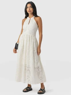 Zoey Halter Neck Dress - White Broderie